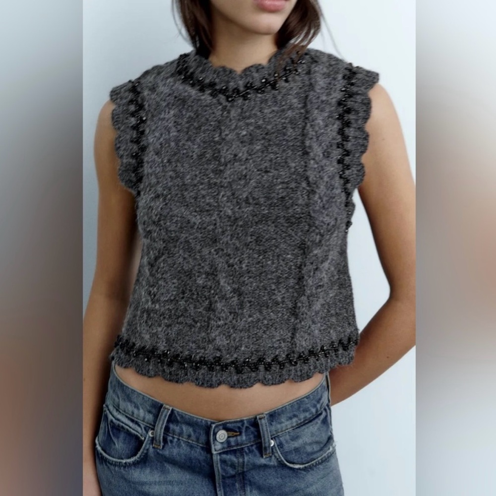 ZARA BEADED KNIT VEST